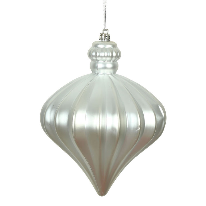 6" Matte Onion Drop - Set of 4 features elegant silver ornaments perfect for festive decor. Ideal for holiday styling.