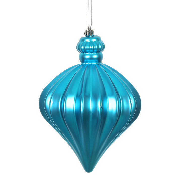 Vibrant blue 6" Matte Onion Drop - Set of 4 ornaments, perfect for festive decorating.