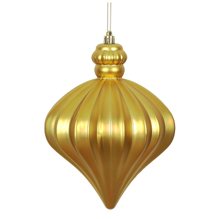 Stylish 6" Matte Onion Drop - Set of 4 ornaments in elegant gold, perfect for holiday decorating.