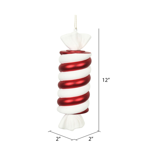 12" Red-White Twisted Candy Ornament - Set of 2