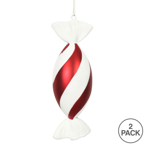 12" Red-White Swirl Drop Candy Ornament - Set of 2