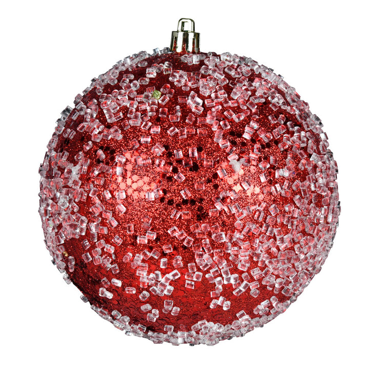 Add sparkle to your decor with the 8" Glitter Hail Ball, featuring vibrant red and dazzling crystal accents.
