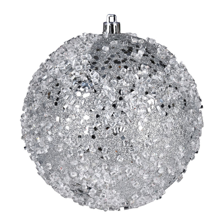 Sparkling 8" Glitter Hail Ball, perfect for festive decor, featuring stunning silver and crystal details.