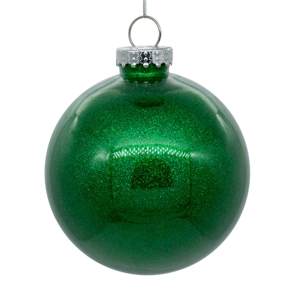 4" Glitter Clear Ball Ornament - Green - Set of 4 Green — view 3