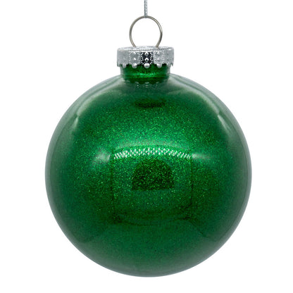 4" Glitter Clear Ball Ornament - Green - Set of 4 Green — view 3