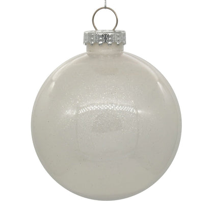 6" Glitter Clear Ball Ornament - White - Set of 4 White — view 3