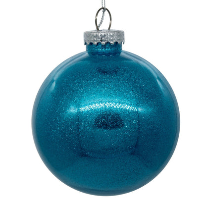 4" Glitter Clear Ball Ornament - Turquoise - Set of 4 Turquoise — view 3