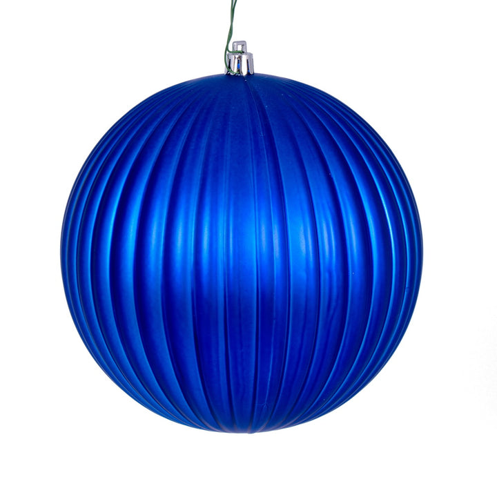 Bright blue 6" Matte Lined Ball Ornament - Set of 4, perfect for festive decor and adding a vibrant touch.