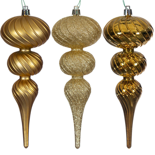 8" Gold Swirl Finial Ornament Set of 6