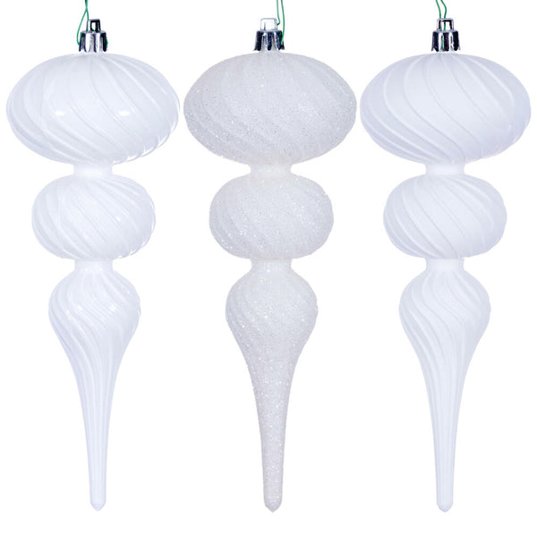 8" White Swirl Finial Ornament Set of 6