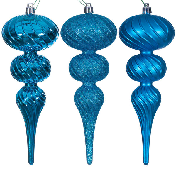 8" Turquoise Swirl Finial Ornament Set of 6