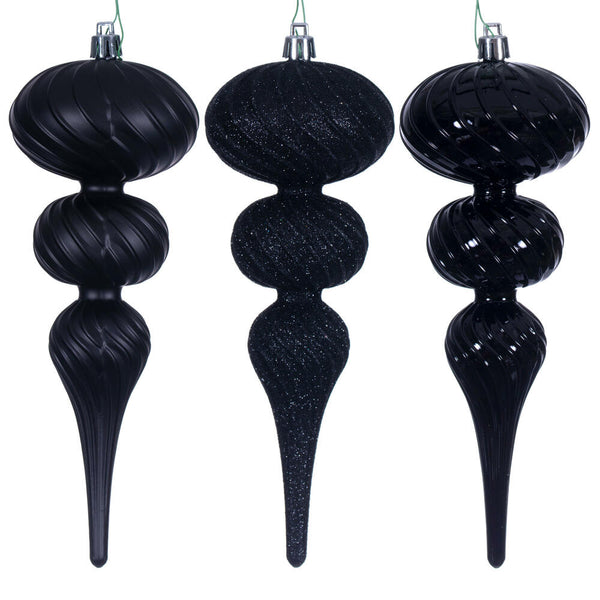 8" Black Swirl Finial Ornament Set of 6