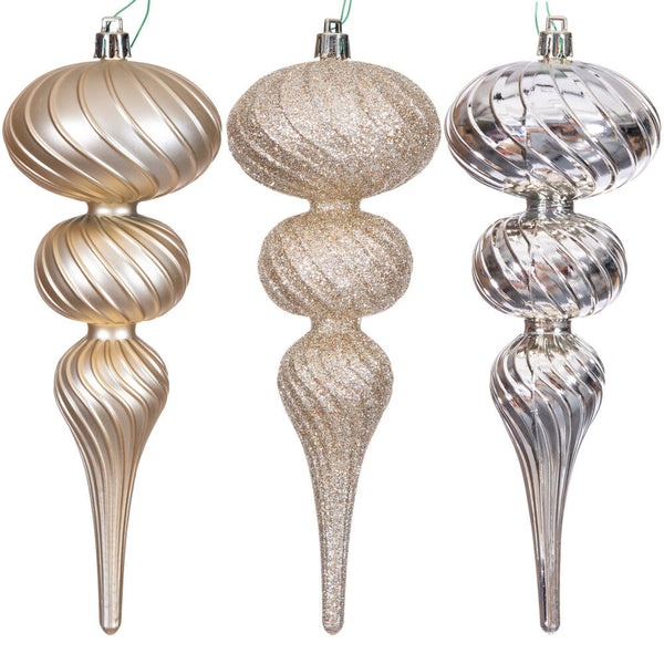 8" Champagne Swirl Finial Ornament Set of 6