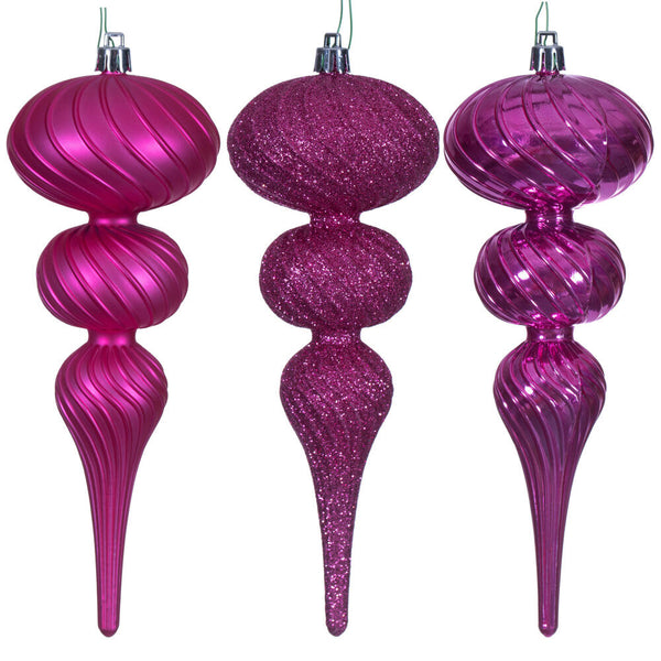 8" Hot Pink Swirl Finial Ornament Set of 6