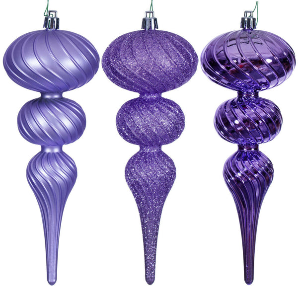 8" Lavender Swirl Finial Ornament Set of 6