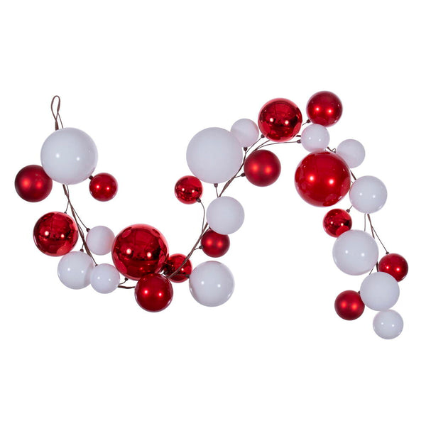 6' Red/White Ball Branch Garland