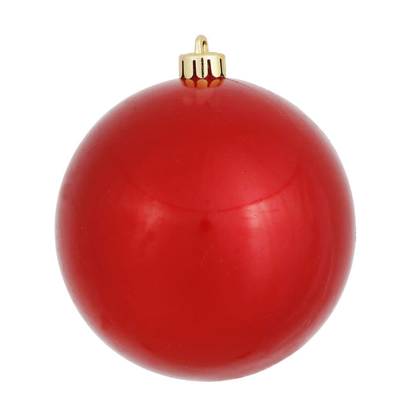 8" Red Candy Ball Ornament UV Drilled Cap