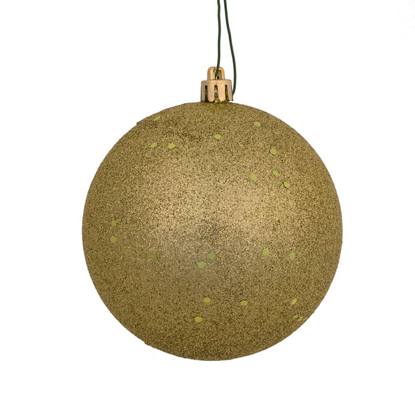 10" Champagne Sequin Ball Ornament Drilled Cap