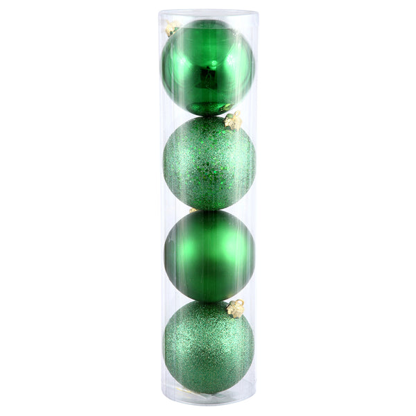 10" Green 4 Finish Ball Ornament Set Drilled Cap