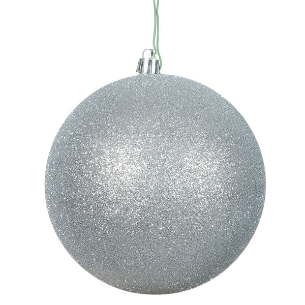 8" Silver Glitter Ornament Drilled Cap