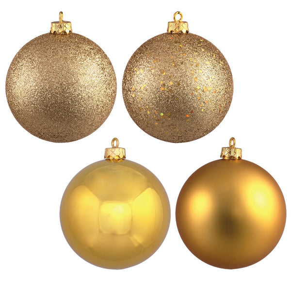 6" Gold 4 Finish Ball Ornament Set Drilled Cap