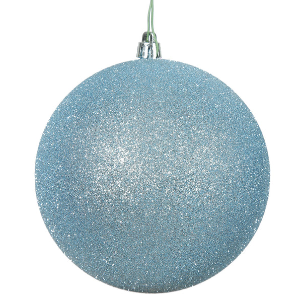 8" Baby Blue Glitter Ball Ornament Drilled Cap