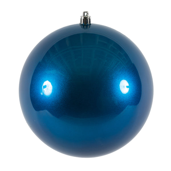 6" Blue Candy Ball Ornament UV Drilled Cap