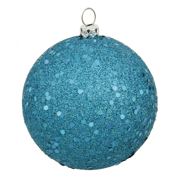 10" Turquoise Sequin Ball Ornament Drilled Cap