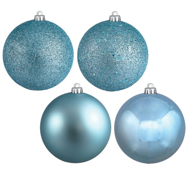 10" Baby Blue 4 Finish  Ball Ornament Set Drilled Cap