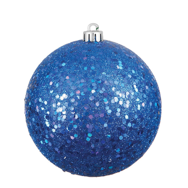 6" Blue Sequin Ball Ornament Drilled Cap