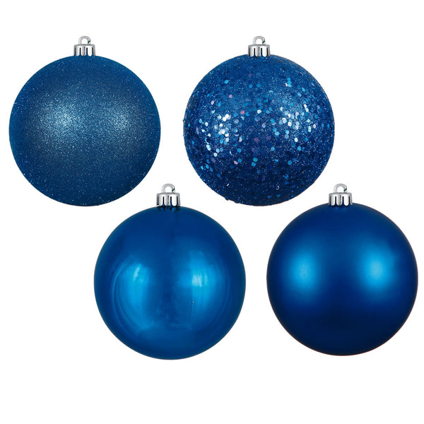 10" Blue 4 Finish Ball Ornament Set Drilled Cap