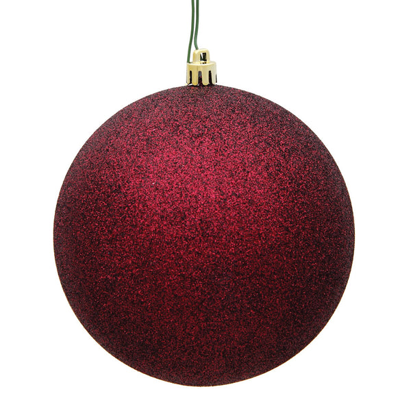 10" Burgundy Glitter Ball Ornament Drilled Cap