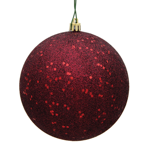 10" Burgundy Sequin Ball Ornament Drilled Cap