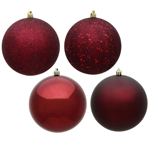 10" Burgundy Ball Ornament 4 Finish Set Drilled Cap