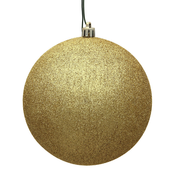 10" Gold Glitter Ball Ornament Drilled Cap