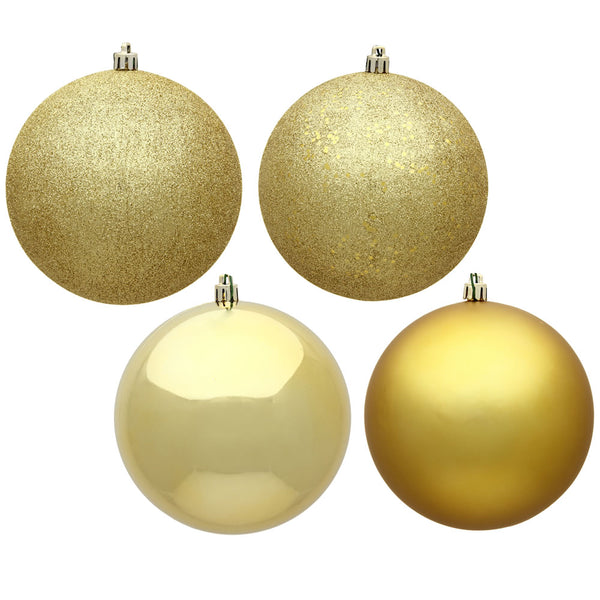 8" Gold 4 Finish Ball Ornament Set Drilled Cap