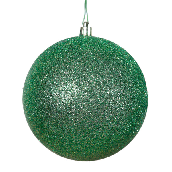 10" Green Glitter Ball Ornament Drilled Cap