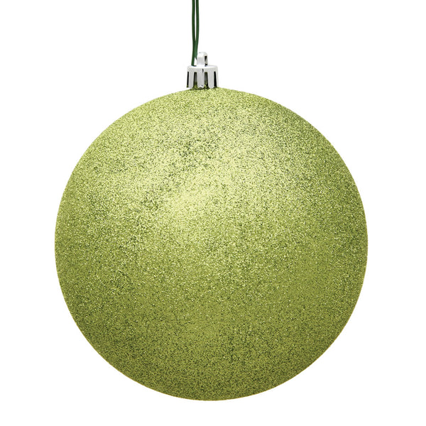 10" Lime Glitter Ball Ornament Drilled Cap