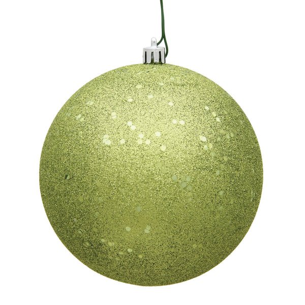 10" Lime Sequin Ball Ornament Drilled Cap