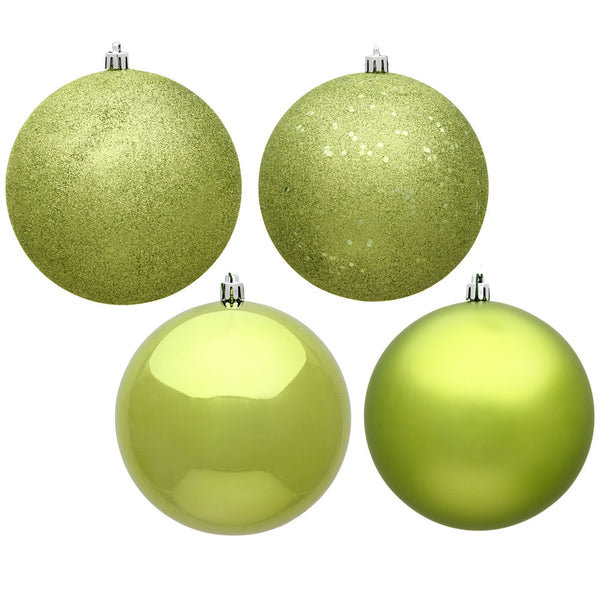 8" Lime Ball Ornament 4 Finish Set Drilled Cap