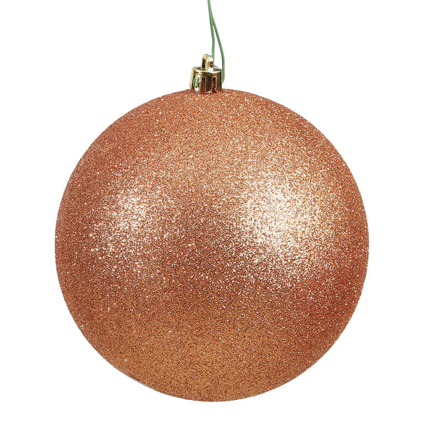 10" Rose Gold Glitter Ball Ornament Drilled Cap