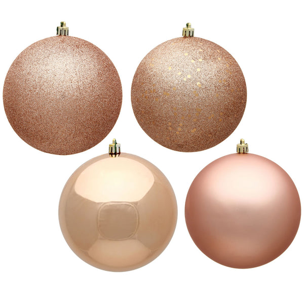 10" Rose Gold 4 Finish Ball Ornament Set Drilled Cap