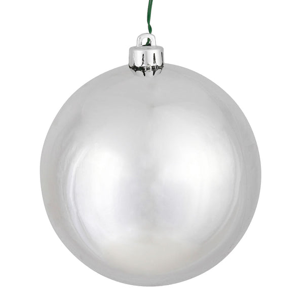 4" Silver Shiny Ball Ornament UV Drilled Cap