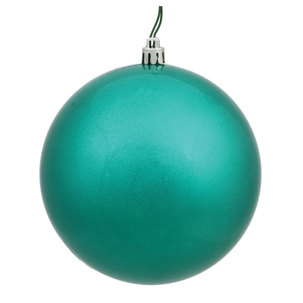 8" Teal Glitter Ball Ornament Drilled Cap