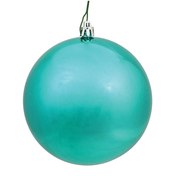 10" Teal Shiny Ball Ornament UV Drilled Cap