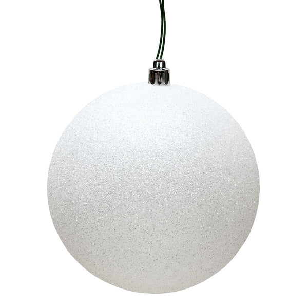 6" White Glitter Ball Ornament Drilled Cap