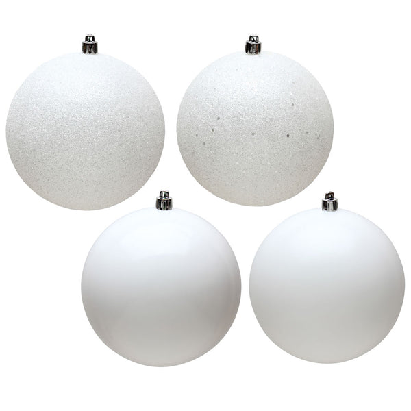 8" White Ball Ornament 4 Finish Set Drilled Cap