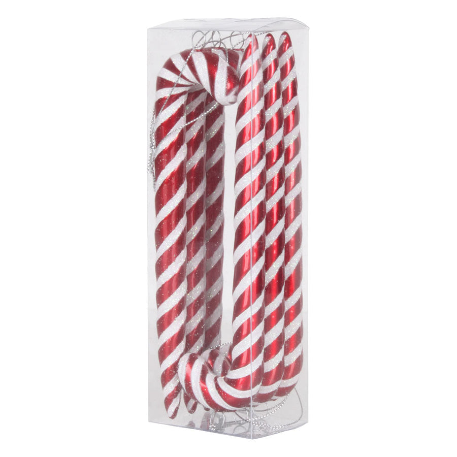 7.5" Candy Cane Ornament - Red/White - Set of 6