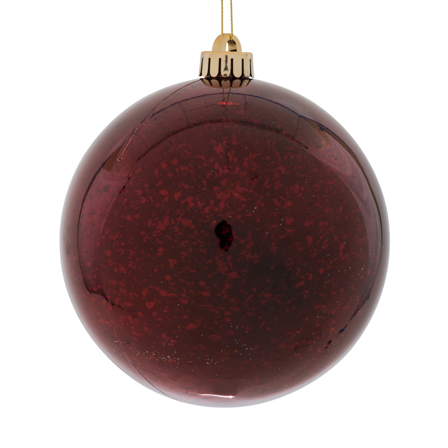 6" Shiny Mercury Ball Ornament - Burgundy - Set of 4