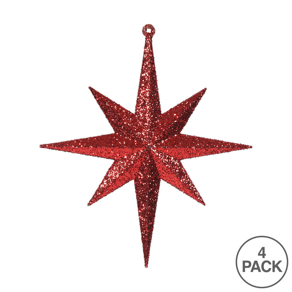 10" Glitter Bethlehem Star Ornament - Red - Set of 4 Red — view 3